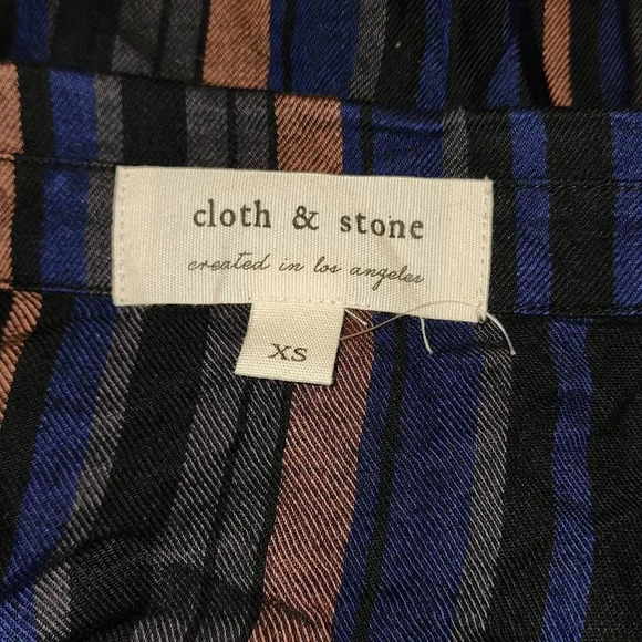 Cloth & Stone Womens‎ Striped Fray Hem Button Front Short Sleeve Blouse XS - Picture 5 of 6
